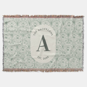 Persoonlijk familienaammonogram saliegroen decorat deken