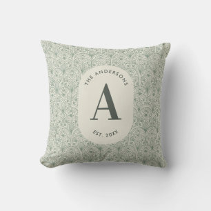 Persoonlijk familienaammonogram saliegroen decorat kussen