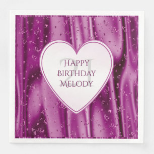 Persoonlijk - Faux Orchid Satin Birthday Heart Servet