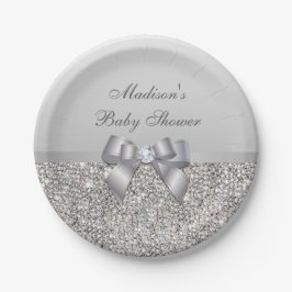Persoonlijk Faux Silver Sequins Bow-Baby shower Papieren Bordje