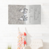 Persoonlijk Faux Silver Sequins Bow-Baby shower Spandoek (Insitu)
