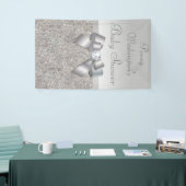Persoonlijk Faux Silver Sequins Bow-Baby shower Spandoek (Beurs)