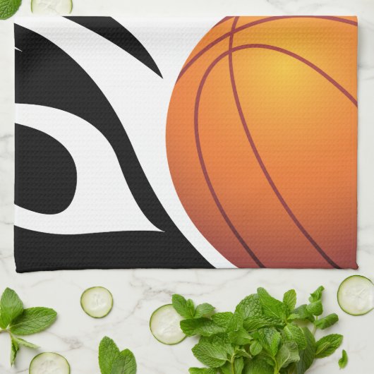Persoonlijk Flaming Basketball Black en White Theedoek (Gevouwen)