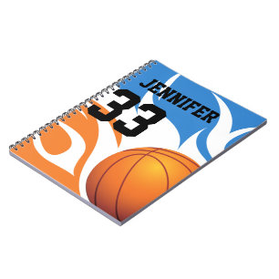 Persoonlijk Flaming Basketball Blue en Oranje Notitieboek