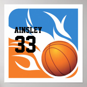 Persoonlijk Flaming Basketball Blue en Oranje Poster