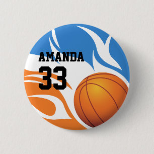 Persoonlijk Flaming Basketball Blue en Oranje Ronde Button 5,7 Cm