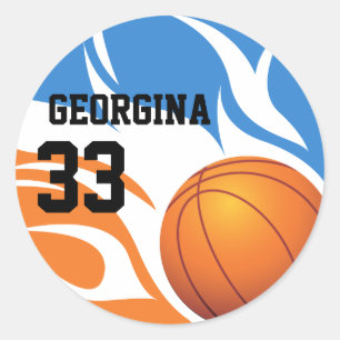 Persoonlijk Flaming Basketball Blue en Oranje Ronde Sticker