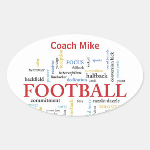 Persoonlijk, Football Coach Dank u in woorden Ovale Sticker