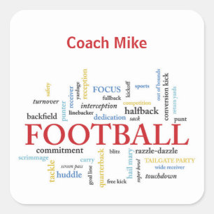 Persoonlijk, Football Coach Dank u in woorden Vierkante Sticker