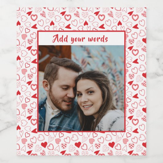 Persoonlijk foto harten patroon wijnlabel wijn etiket (Enkel label)