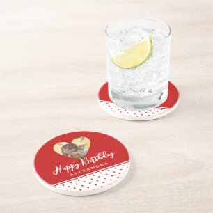 Persoonlijk Foto Red Heart Lijst Modern Birthday Zandsteen Onderzetter