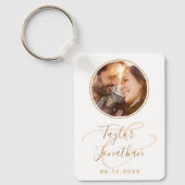 Persoonlijk Foto Roos Gold Modern Chic Wedding Sleutelhanger (Voorkant)