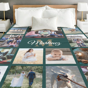 Persoonlijk Fotocollage Elegant Groen en Goud Fleece Deken