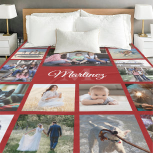 Persoonlijk Fotocollage Elegant Rood en Wit Fleece Deken