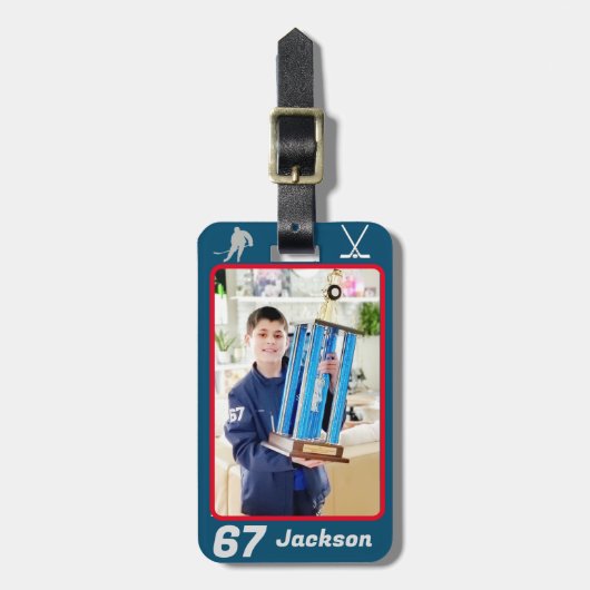 Persoonlijk fotonaamnummer Hockey Bag-Label Bagagelabel (Voorkant verticaal)