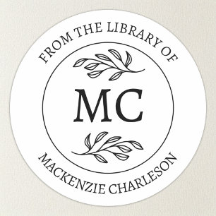 Persoonlijk 'From the Library' Monogram Ex Libris Ronde Sticker