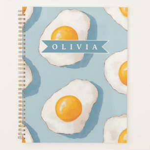 Persoonlijk Gebakken Ei Patroon Pret Blauw Grappig Planner