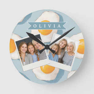 Persoonlijk Gebakken Eipatroon Pret Blauw Grappig Ronde Klok