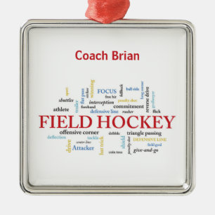 Persoonlijk, Gebied Hockey Coach Dank u in Woorden Metalen Ornament