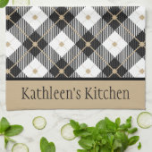 Persoonlijk geblokt zwart-wit-goud Buffalo-raster Theedoek (Gevouwen)