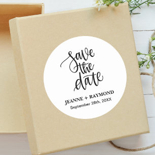 Persoonlijk Geborstelde Letters Save the Date Huwe Ronde Sticker