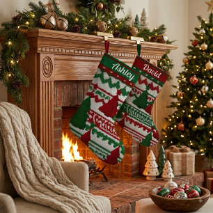 Persoonlijk gebreid kerstboom patroon grote kerstsok