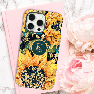 Persoonlijk Geglitterd Modern Zonnebloem Monogram iPhone 15 Pro Max Hoesje