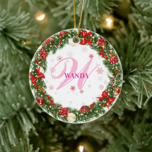 Persoonlijk gegraveerd geschenk met monogram keramisch ornament
