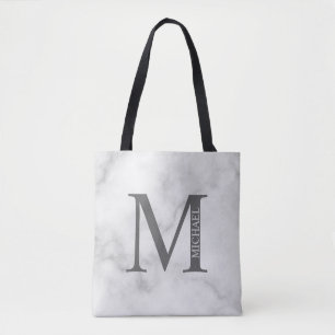 Persoonlijk gegraveerd monogram en naam in wit mar draagtas