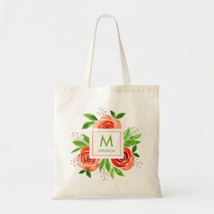 Persoonlijk Gegraveerd Perzik Waterverf Bloemmotie Tote Bag