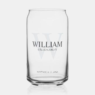 Persoonlijk gegraveerde bruidsjonker monogram & na blikvorm glas