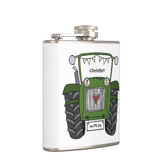 Persoonlijk gegraveerde groene tractor landelijke  heupfles (Rechts)