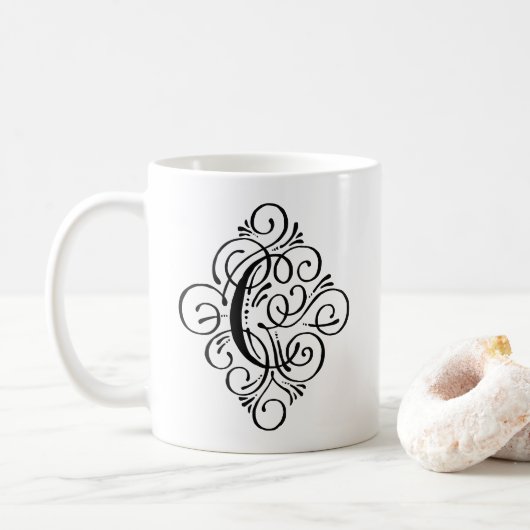 Persoonlijk Gegraveerde Monogram Swash Sierstuk Koffiemok (Met donut)
