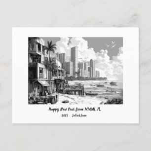 Persoonlijk Gelukkig Nieuwjaar 2025 Miami Feestdagenkaart