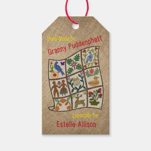 Persoonlijk gemaakt quilt-label cadeaulabel (Voorkant)