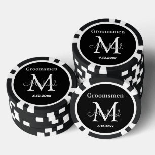 persoonlijk gemaakte bruidsjonkers zwart en wit hu poker chips