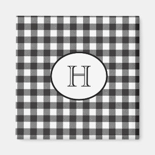 Persoonlijk gemerkte zwart-wit geruite monogram magneet