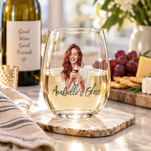 Persoonlijk geschenk met foto en monogram wijnglas zonder voet