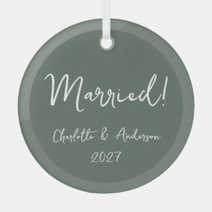 Persoonlijk getrouwd paar handgeschreven groen glas ornament