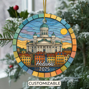 Persoonlijk glas-in-lood Helsinki, Finland Keramisch Ornament