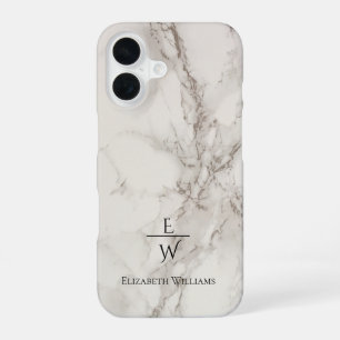 Persoonlijk glinsterend stoffig zwart en wit marme iPhone 16 hoesje