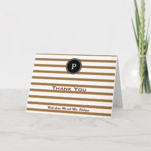 Persoonlijk Gold Striped Monogram - Hartelijk dank Bedankkaart