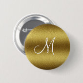 Persoonlijk Golden Glitter Monogram Ronde Button 5,7 Cm (Voorkant /achterkant)