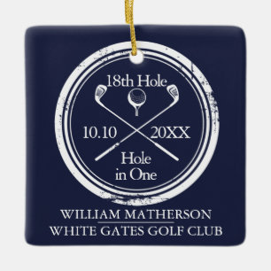 Persoonlijk Golf Hole in One Retro Navy Blauwe Keramisch Ornament