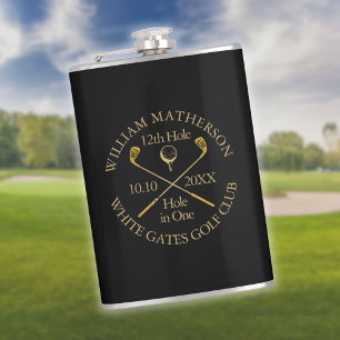 Persoonlijk Golf Hole in One Zwart en Goud Heupfles