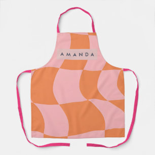 Persoonlijk Golvend Retro Oranje & Roze Geruit Schort