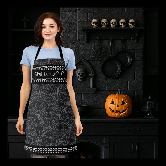 Persoonlijk gothic schedel- en spinnenweb schort