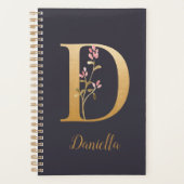 Persoonlijk gouden blauw elegant bloemig monogram planner (Voorkant)
