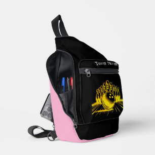Persoonlijk gouden bowlingteamontwerp sling bag