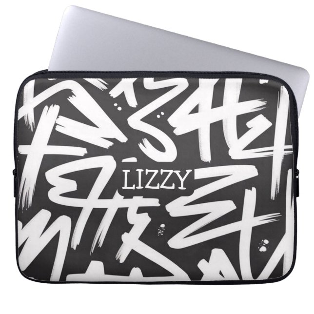 Persoonlijk Graffiti Naam Patroon — Aangepast Sted Laptop Sleeve (Voorkant)